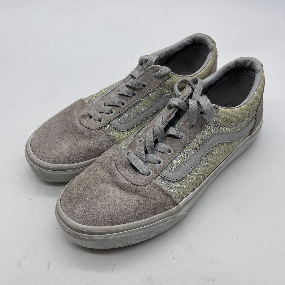 Vans Off the Wall Gray Glitter Two Tone Suede Girl's Sneakers‎ Shoes Missy Sz 4